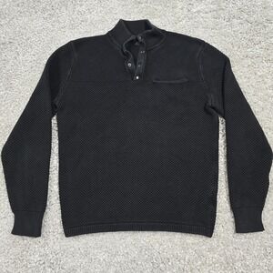 J.Crew Henley Sweater Mens M Black Snap Mock Neck Waffle Knit Classic Preppy
